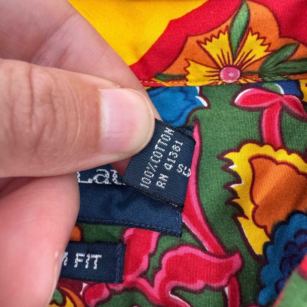 Ralph Lauren Button Down Mens L Yellow Patchwork Paisley Floral Custom Fit Shirt - Picture 7 of 8